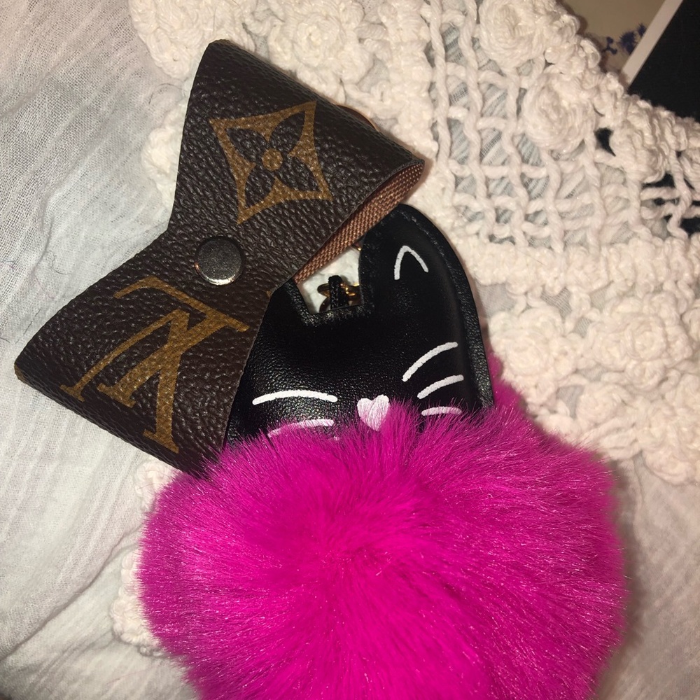 Cat keychain, Fur pom pom, Purse Charm